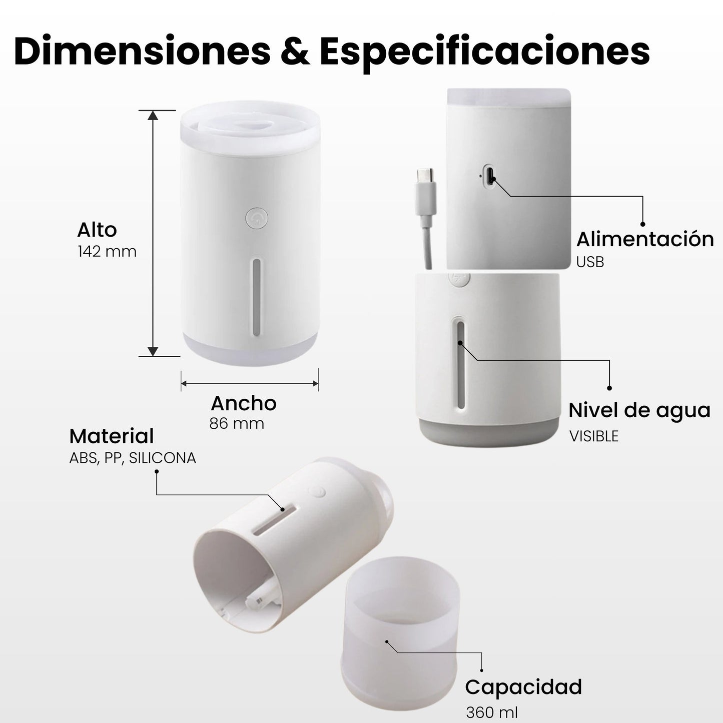 Humidificador Ultrasónico “Medusa” 360ml – Difusor de Aromas con Luz Cálida USB