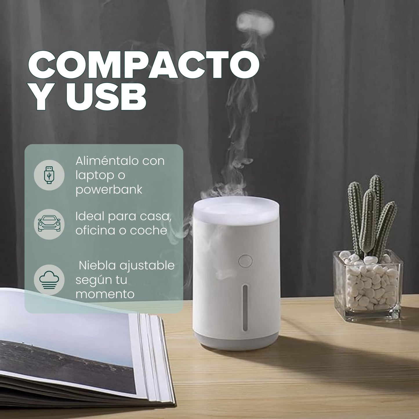 Humidificador Ultrasónico “Medusa” 360ml – Difusor de Aromas con Luz Cálida USB